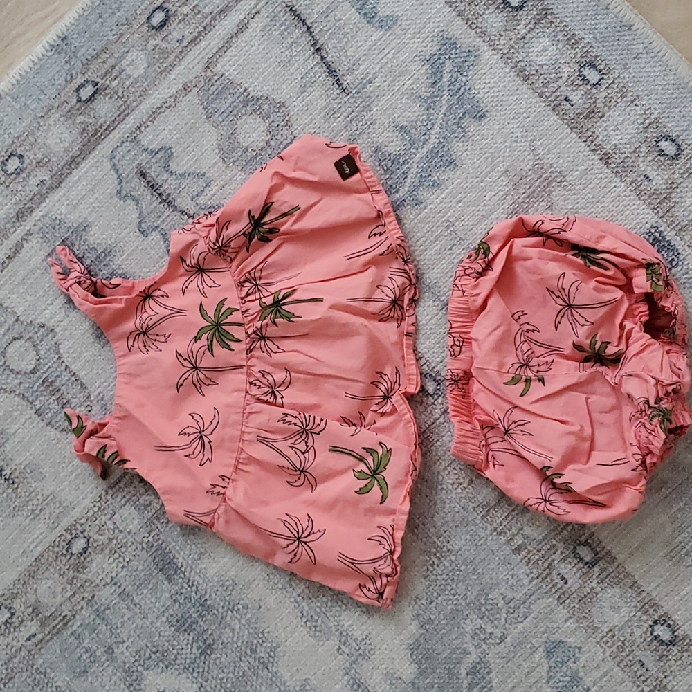 Tea Collection Baby Girls Tropical Palm Tree 2-piece Outfit Sz6-9m - Picture 6 of 8